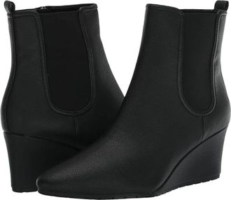Anne Klein Womens Anne Klein Viki VIKI01F9-001 Black Side Zip Wedge Heel Bootie RHS5935