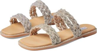 Steve Madden Varen Sandals Womens Silver Square Toe Slip On Slide HTAT408