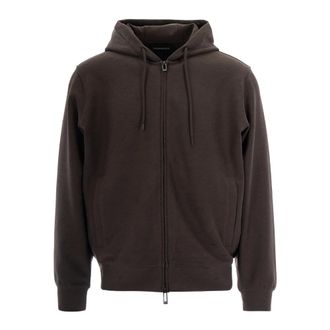 Emporio Armani Zip-throughs, male, Brown, Size: XL Jacquard Double Jersey Zip-Up Hooded Sweatshirt