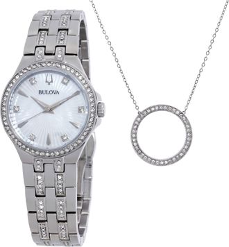 Bulova Classic Mother of Pearl Dial Ladies Watch Gift Set 96X161