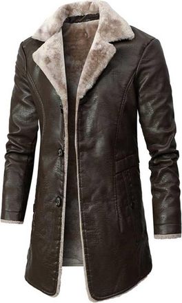 Generic Padded Leather Jackets Mens, Leather Trench Coat Mens Mens Faux Pu Leather Fur Collar Motorbike Jacket Fleece Sherpa Lined Long Trench Coats Long Busi