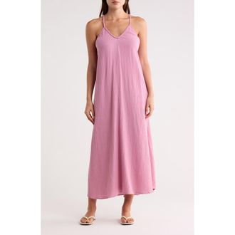 Lovestitch Mesh Racerback Cotton Gauze Midi Dress in Orchid at Nordstrom Rack, Size Medium