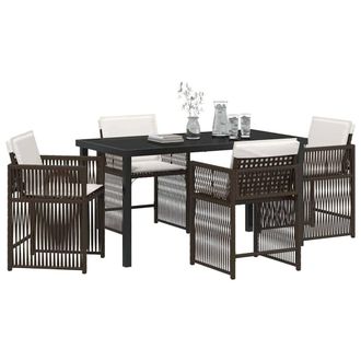 Berkfield Home Modern 5 Piece Garden Dining Set with Cushions Brown Poly Rattan