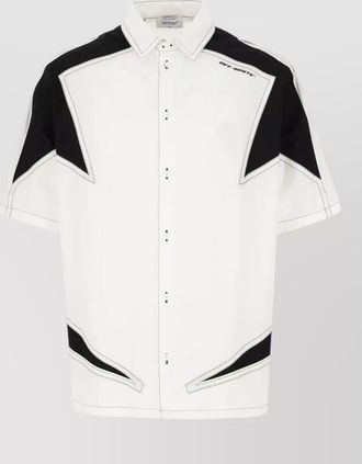 Off-white cotton shirt contrast panels short sleeves