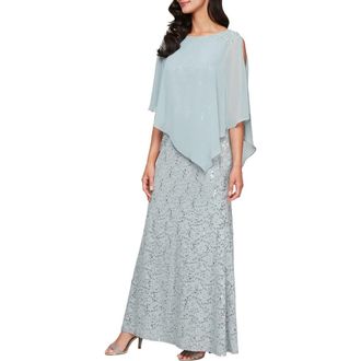 S.L. Fashions Sequin Lace Capelet Dress in Sage at Nordstrom, Size 14P