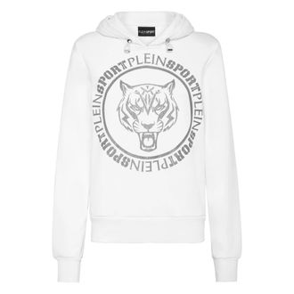 Plein Sport Hoodie Sweatshirt Tijger - Dames - Sportshirts - Wit - XS - Katoen - Fitness