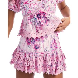 LoveShackFancy Roze geborduurde minirok Cairo - Dames - Korte rokken - Roze - M - Katoen - Rokken