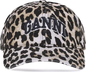 Ganni Womens Baseball Hat Leopard Print Brown Cotton