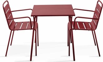 Oviala Conjunto mesa de jard&iacute;n cuadrada y 2 sillas de acero p&uacute;rpura
