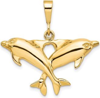 Diamond2Deal 10k Yellow Gold Solid Polished Twin Dolphins Charm