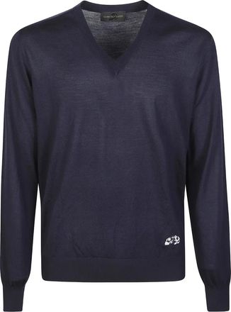 Gabriele Pasini Maglione con stampa e scollo a V - Blu
