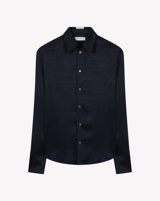 Serena Bute Satin Paris Shirt - Navy Blue