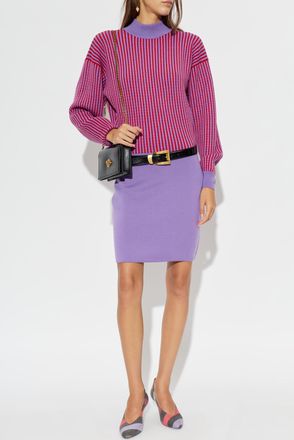 Versace Wool Dress With Long Sleeves, Womens, Purple