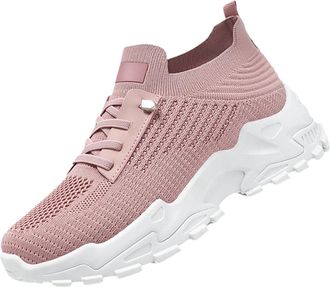 Generic Women Arch Support Walking Trainers Ladies Wide Fit Slip on Sneakers Summer Fashion Womens Sneakers Striped Mesh Fabric Comfortable Casual Shoes Ortho