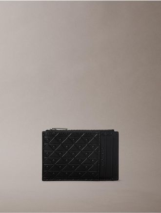 Calvin Klein Mens Allover Emblem Logo Card Case - Black