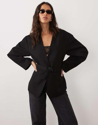 Asos blazer sartoriale con vita stretta nero