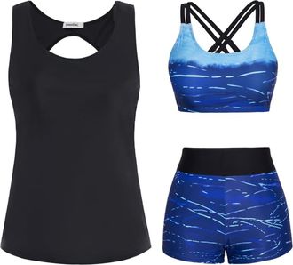 Generic 3 Piece Tankini Swimsuit for Women Bikini Tank Top with Shorts Sets Floral Print Tankinis Fashion Conservative Vest Bikini High Waist Swimsuits Summer