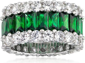 Ross-Simons Simulated Emerald and CZ Eternity Band in Sterling Silver