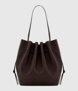 Yuzefi Sac Scallop Tote Cuir Grain&eacute; Espresso