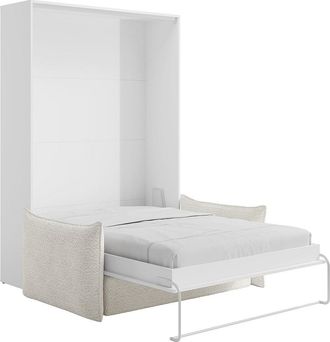 Vente-Unique Cama abatible 140 x 200 cm - Apertura vertical manual - Blanco + Sof&aacute; - BEGANIO