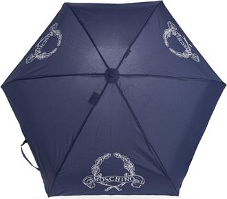 Moschino Small Folding Umbrella With Logo, Unisex, Navy Blue