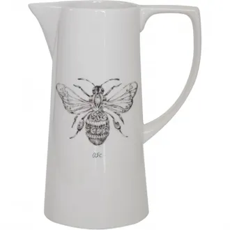 Creative Co-op Ceramic Pitcher With Bee In White
