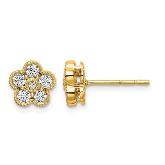 Diamond2Deal 14k Gold 1/2 ct Lab Grown Diamond Floral Stud Earrings VS Clarity, D-E Color
