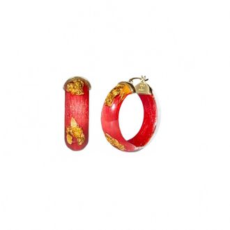 Gold & Honey Womens Mini Leaf Lucite Hoop Earrings In Watermelon Gold Leaf