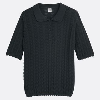 La Redoute Collections Katoenen trui met polokraag, fijn opengewerkt breisel
