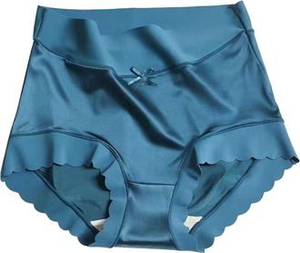 Generic Women Satin Ice Silk Panties High Waist Seamless Butt Lift Underwear Plus Size Comfort Briefs (Blue, XL)
