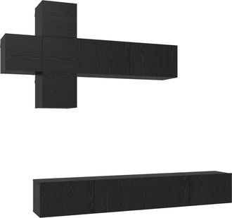 vidaXL Conjunto De Mueble De Tv 7 Pcs Roble Negro Madera De Ingenier&iacute;a Vidaxl