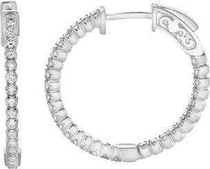 LuvMyJewelry Eloise Sleek Inside Out Diamond Set Hoop Earrings in 14K Gold in 14K White Gold at Nordstrom
