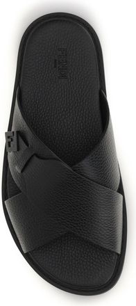 Fendi Mens Slide Sandals Black Calfskin