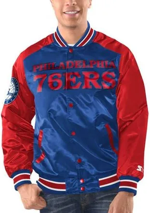 Starter Mens Starter Royal/Red Philadelphia 76ers Renegade Satin Full-Snap Varsity Jacket at Nordstrom, Size Medium