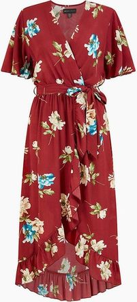 Mela Womens Floral V-Neck Midi Wrap Dress - Red - Size: 10