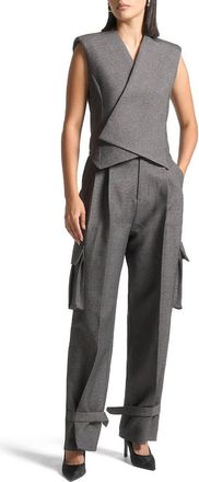 Mani&egrave;re De Voir Danielle Tailored Pleated Cargo Trousers in Grey Marl at Nordstrom, Size 4