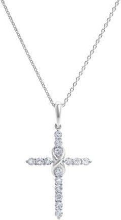 LuvMyJewelry Isola 14K Gold Diamond Cross Pendant - 0.24 ct in 14K White Gold at Nordstrom