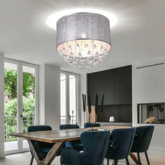 Globo Lighting Plafoniera illuminazione lampada tessuto foglia argento tenda cristallo 15188D3