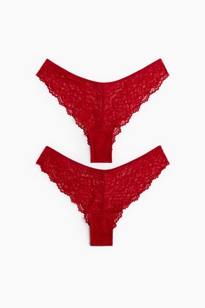 H&M 2er-Pack Brazil Slips aus Spitze - Red