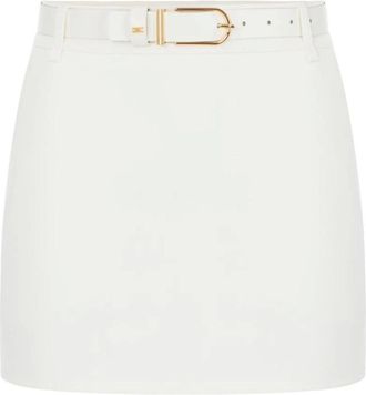 Elisabetta Franchi Dubbellaagse cr&ecirc;pe minirok met riem - Dames - Rokken - Beige - Maat: S Leer