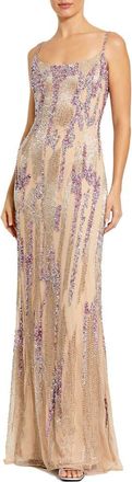 Mac Duggal Thin Strap Sequin Mesh Column Gown in Nude at Nordstrom, Size 12