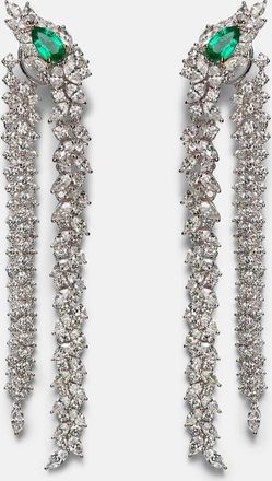 Yeprem Orecchini Reign Supreme in oro bianco 18kt con diamanti e smeraldi