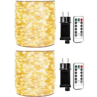 OEM [nunca Usado] Guirnalda De Luces Led De 30 M (2 X 30 M), 400 Led Blanco C&aacute;lido, Cable De Cobre Plateado, Resistente Al Agua Y Con Mando A Distancia. D