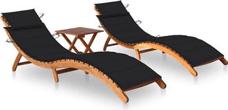 vidaXL Vidaxl - Tumbonas 2 Unidades Con Mesa Y Cojines Madera Maciza De Acacia