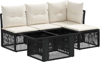 vidaXL Conjunto De Sof&aacute;s De Jard&iacute;n 5 Uds. Negro Rat&aacute;n Sint&eacute;tico Vidaxl