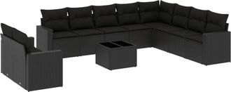 vidaXL Set De Sof&aacute;s De Jard&iacute;n 11 Pzas Y Cojines Rat&aacute;n Sint&eacute;tico Negro Vidaxl