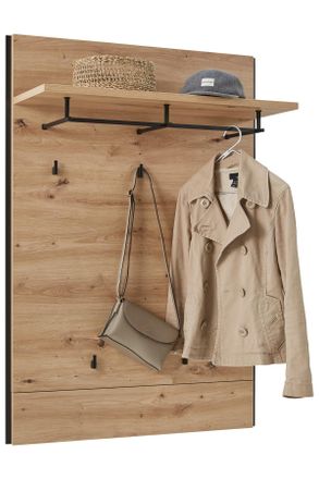 Voleo Garderobenpaneel, Schwarz, Eiche Artisan, Holzwerkstoff, 88x126x32 cm, Aufh&auml;ngem&ouml;glichkeit, Hutablage, Kleiderstange, Garderobe, Garderoben-Sets & Gar