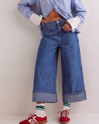 Free People Brette Cropped Wide Leg Jeans In Bittersweet Blue