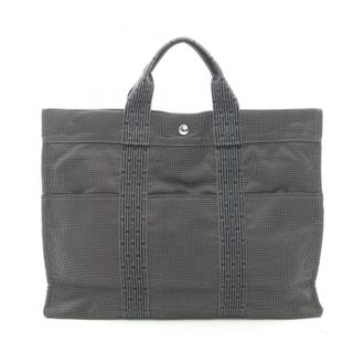 Herm&egrave;s Gray Nylon Canvas Handbag Tote Bag (Pre-Owned)