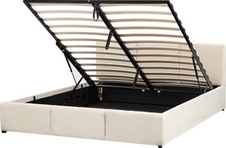 Beliani Cama Con Almacenaje De Terciopelo Beige Claro 160 X 200 Cm Acolchado Almacenaje Bousse